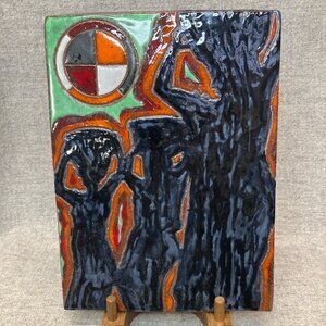 Vintage Mid Century Modern Abstract Ceramic Wall Tile Plaque 6.5" x 9" Retro Art
